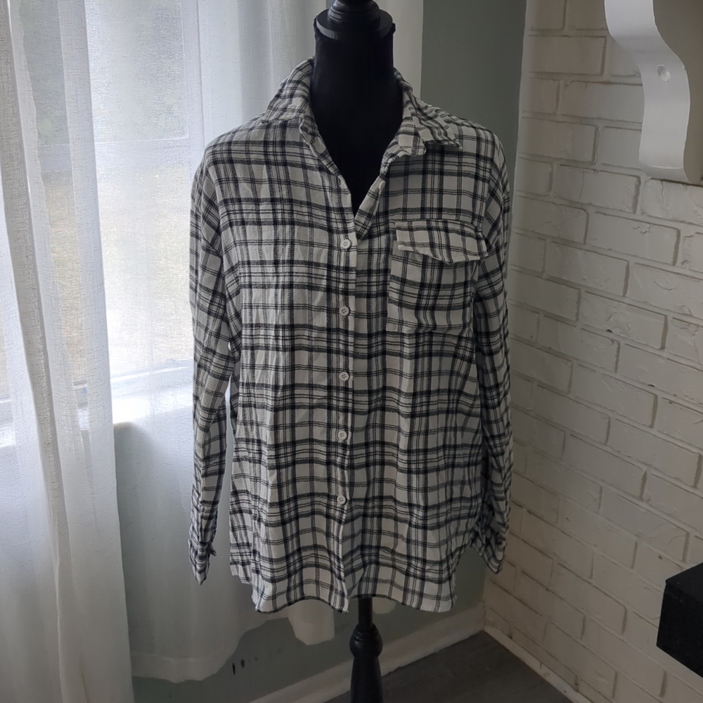 **3/$10** Adika Black and White Plaid Shirt